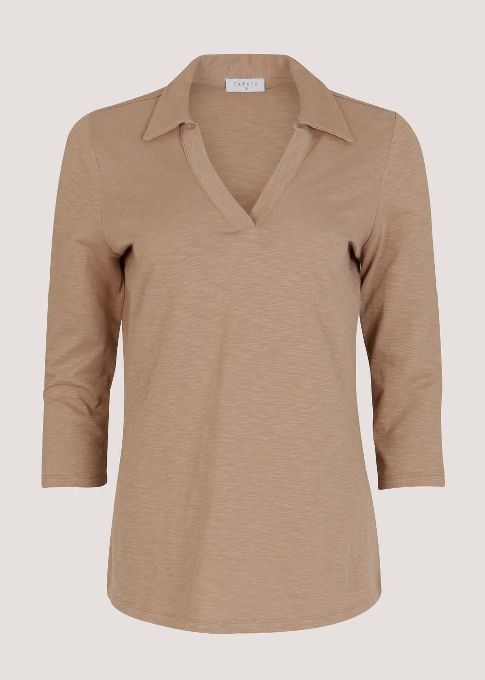 Beige 3/4 Sleeve Polo Top