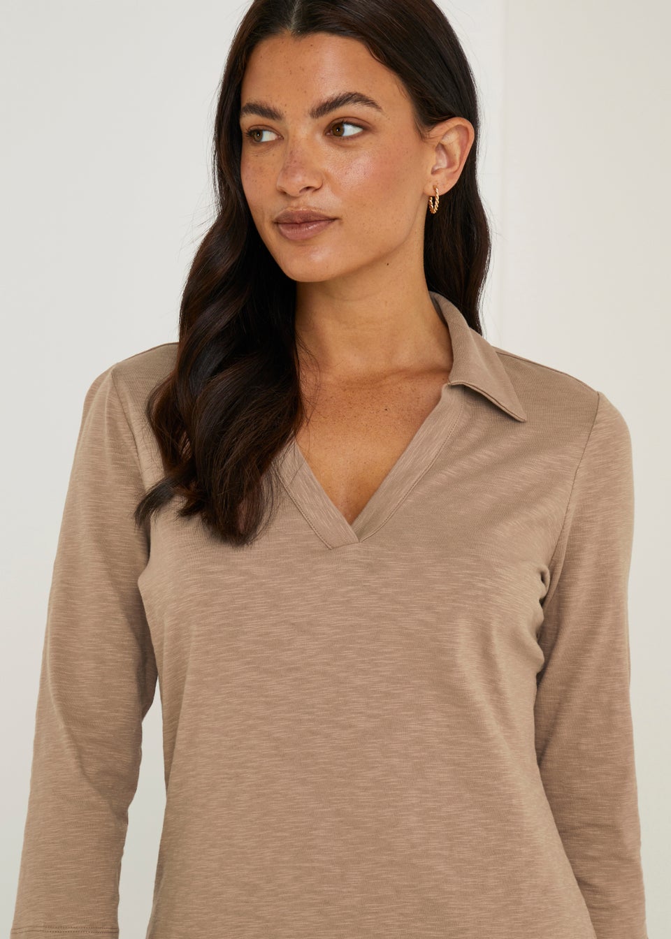 Beige 3/4 Sleeve Polo Top