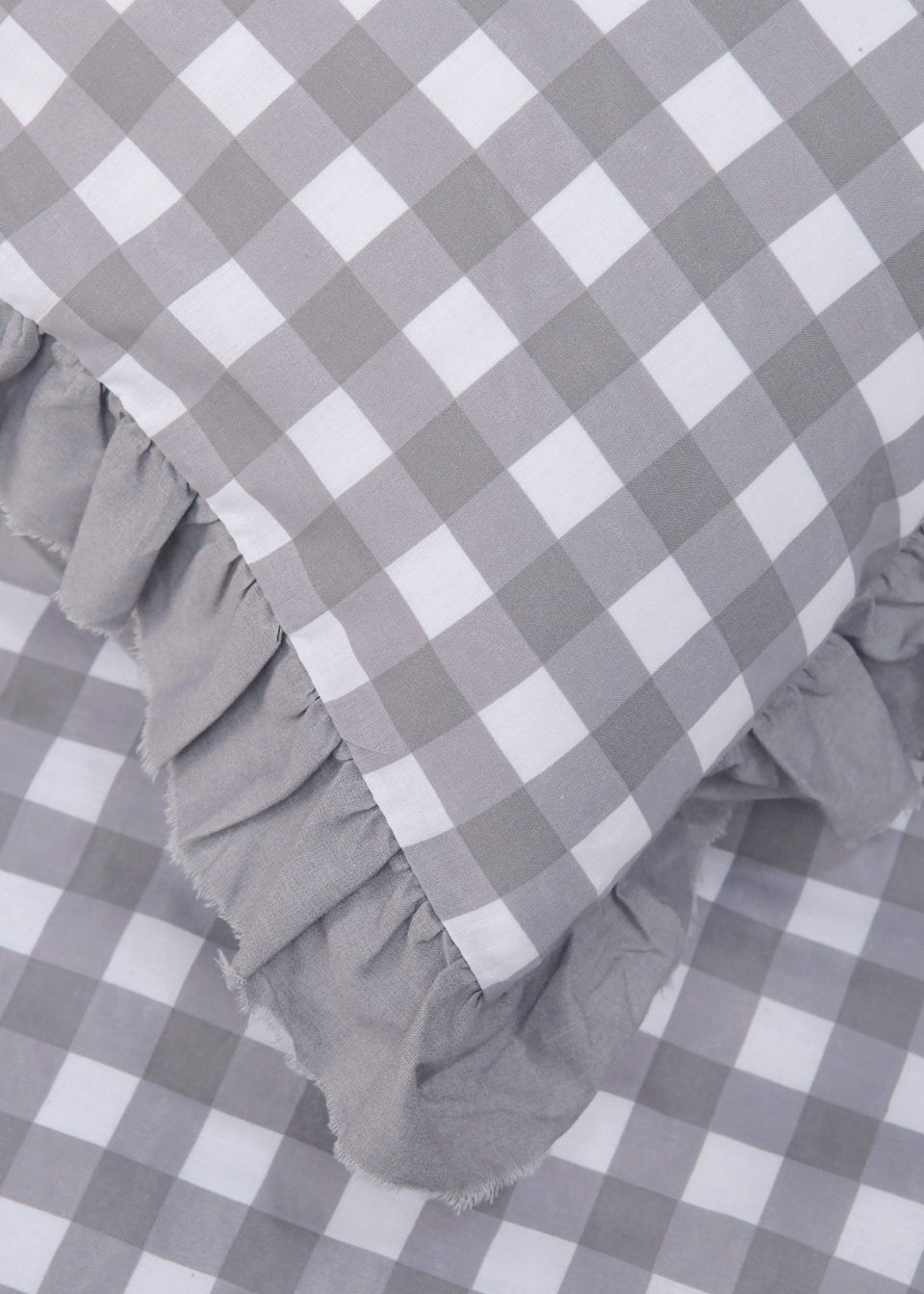 Sleepdown Grey Gingham Ruffle Duvet Cover