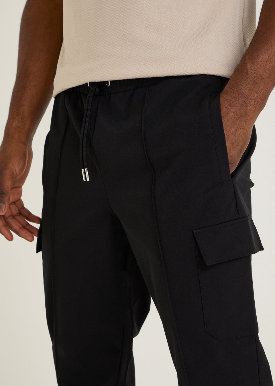 T&W Black Woven Cargo Joggers
