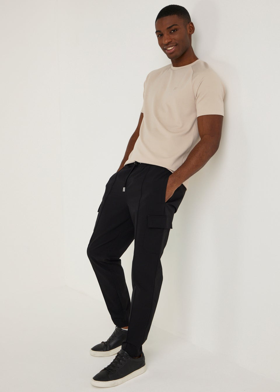 T&W Black Woven Cargo Joggers