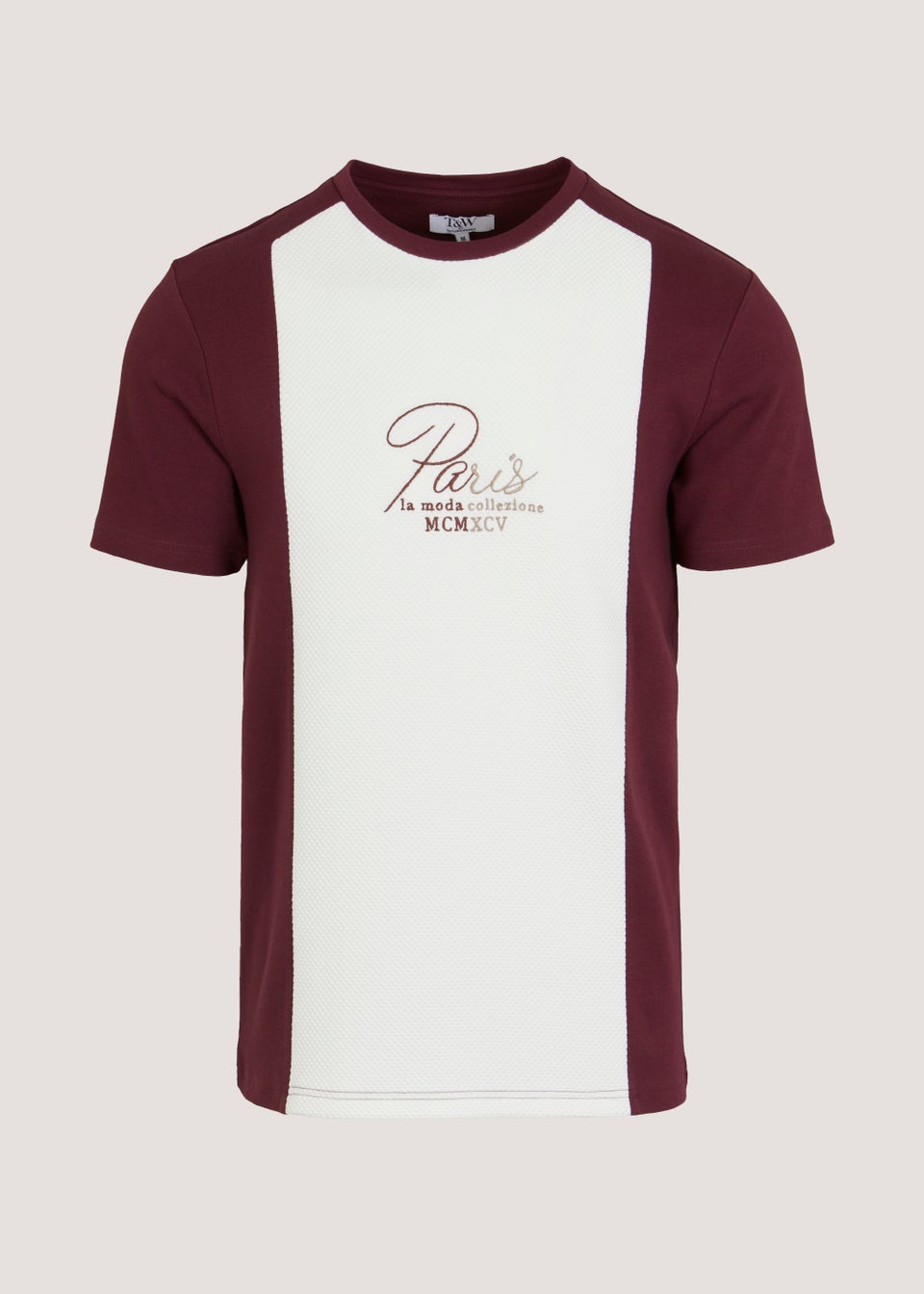 T&W Burgundy & Cream Panel T-Shirt