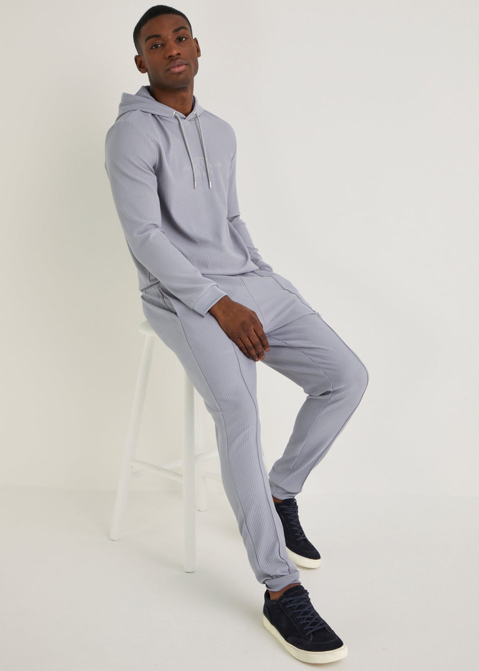 Grey ribbed hoodie online