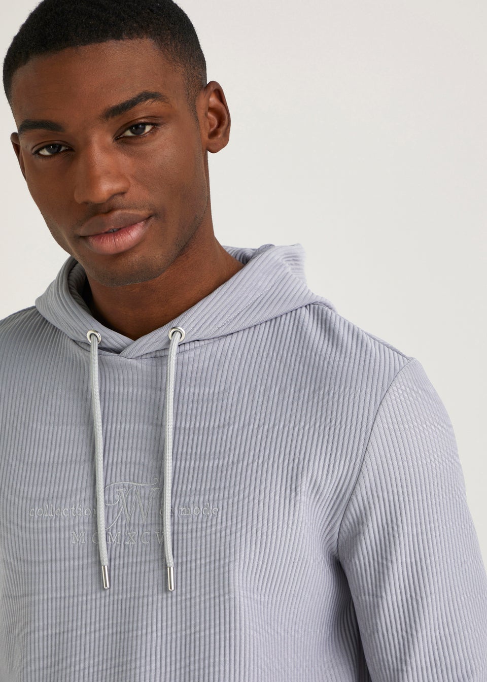 T&W Grey Ribbed Hoodie - Matalan