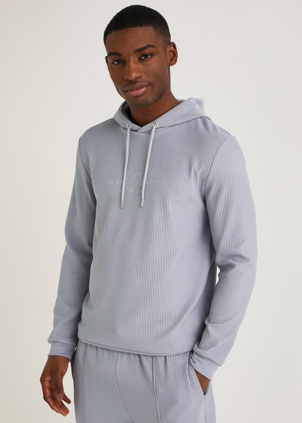 Grey ribbed hoodie sale