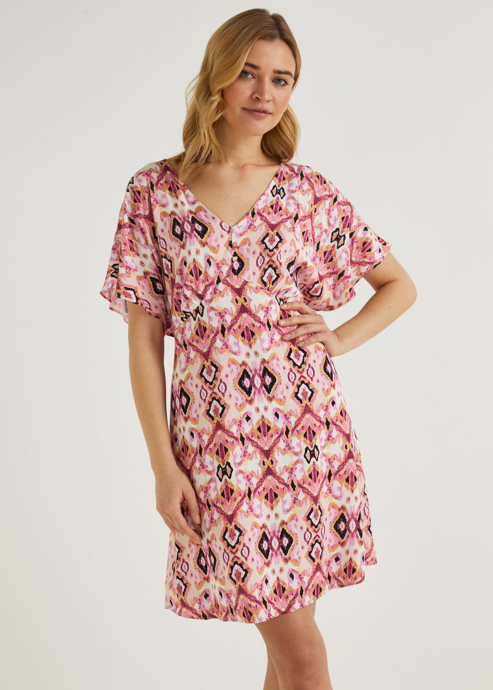 Papaya Petite Pink Aztec Mini Tea Dress