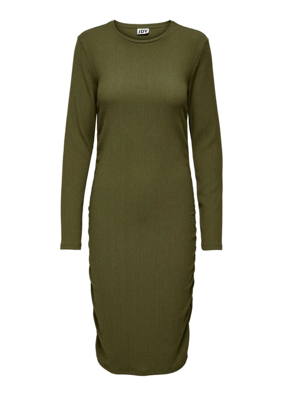 JDY Filona Khaki Ruched Long Sleeve Midi Dress - Matalan