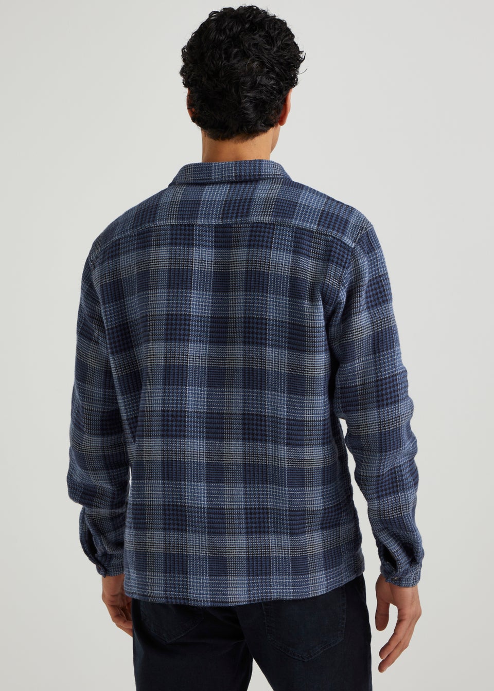 Navy Check Hoodie Overshirt