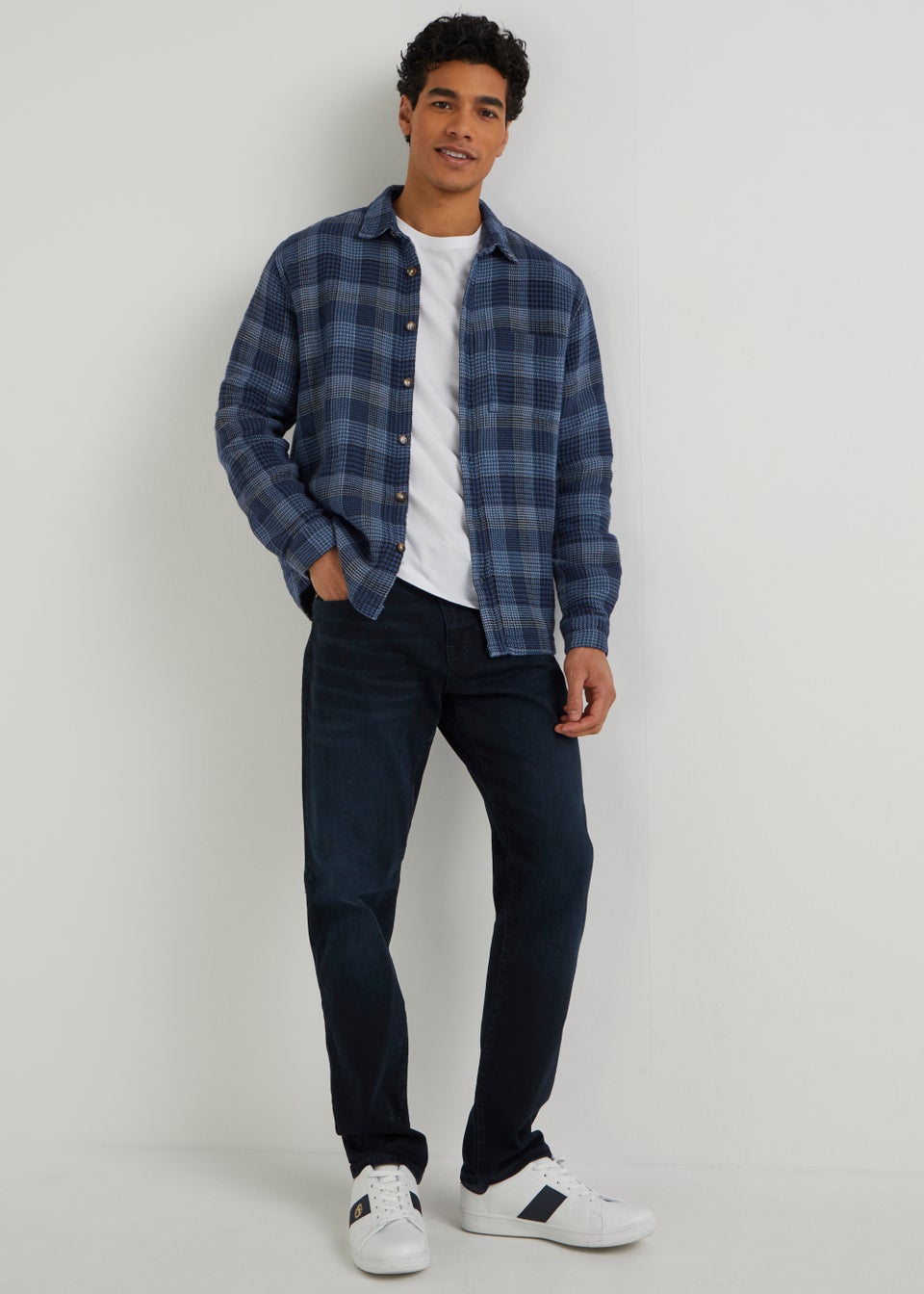 Navy Check Hoodie Overshirt