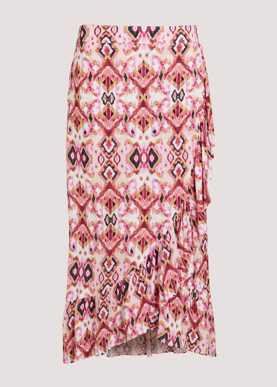 Pink Crinkle Wrap Midi Skirt