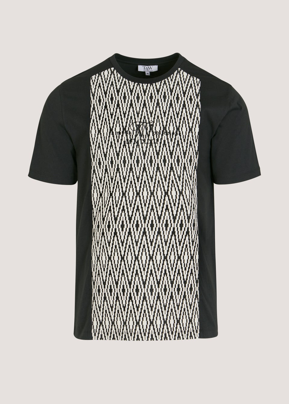 T&W Black Zigzag Print Panel T-Shirt