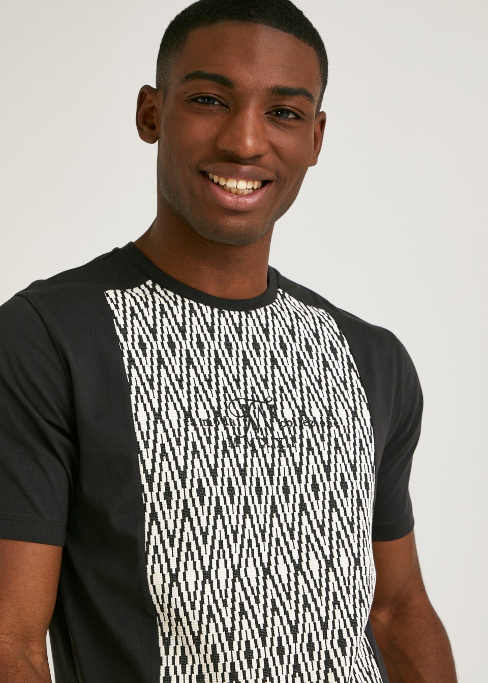 T&W Black Zigzag Print Panel T-Shirt