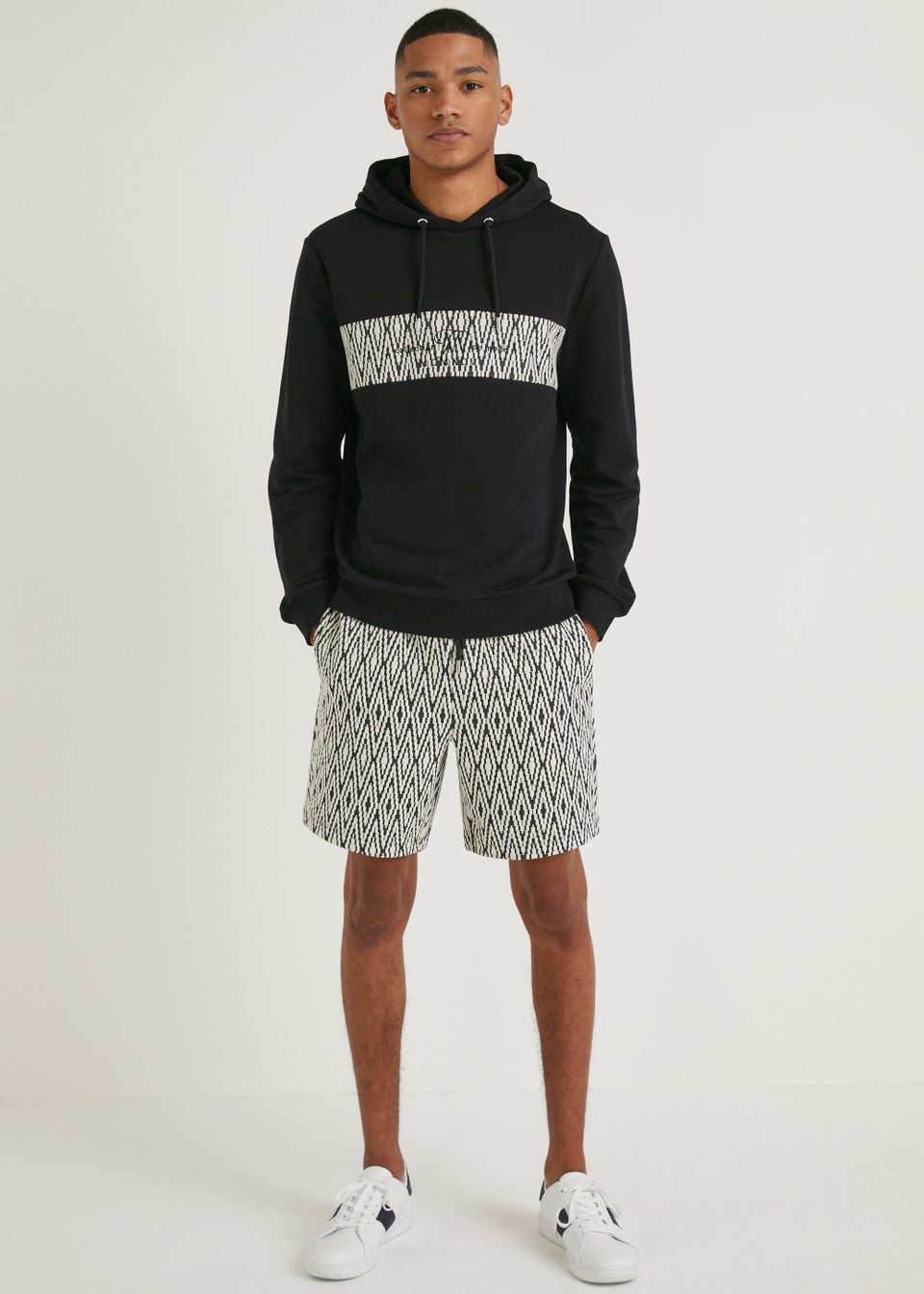 T&W Black Zigzag Tonal Pull-On Hoodie