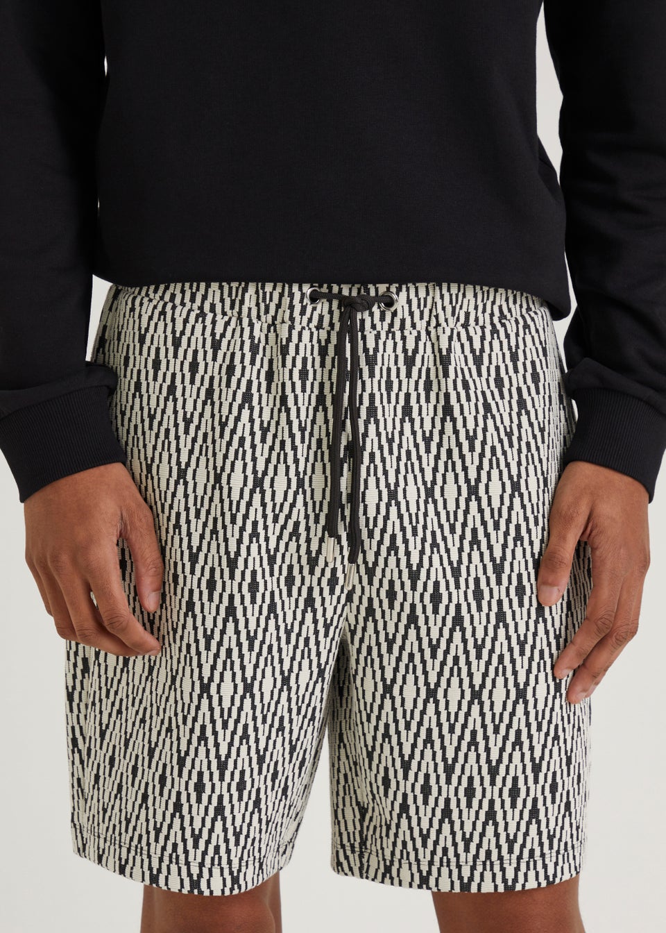 T&W Black Zigzag Jacquard Shorts