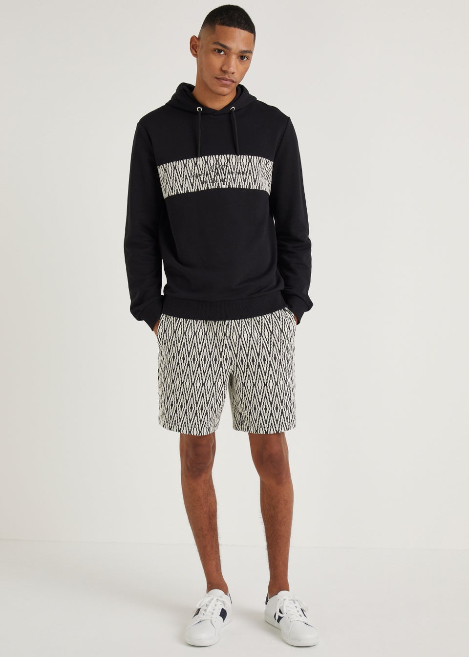 T&W Black Zigzag Jacquard Shorts