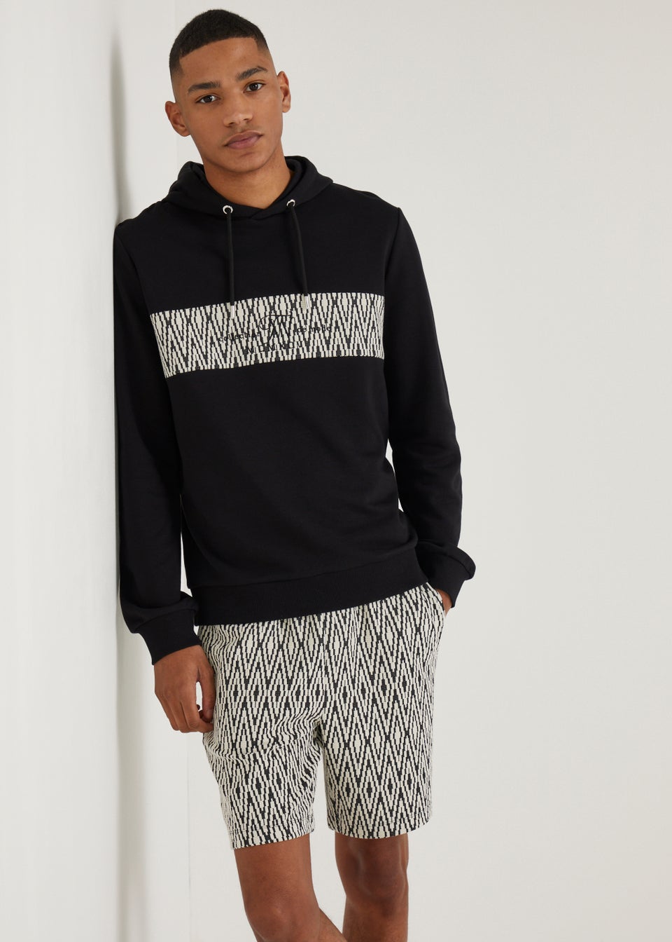 T&W Black Zigzag Jacquard Shorts