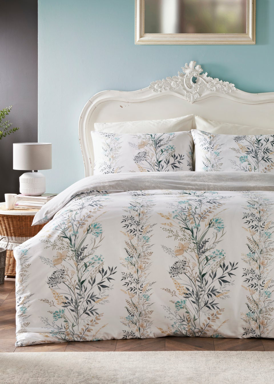 Grey Floral 100% Cotton Reversible Duvet Cover