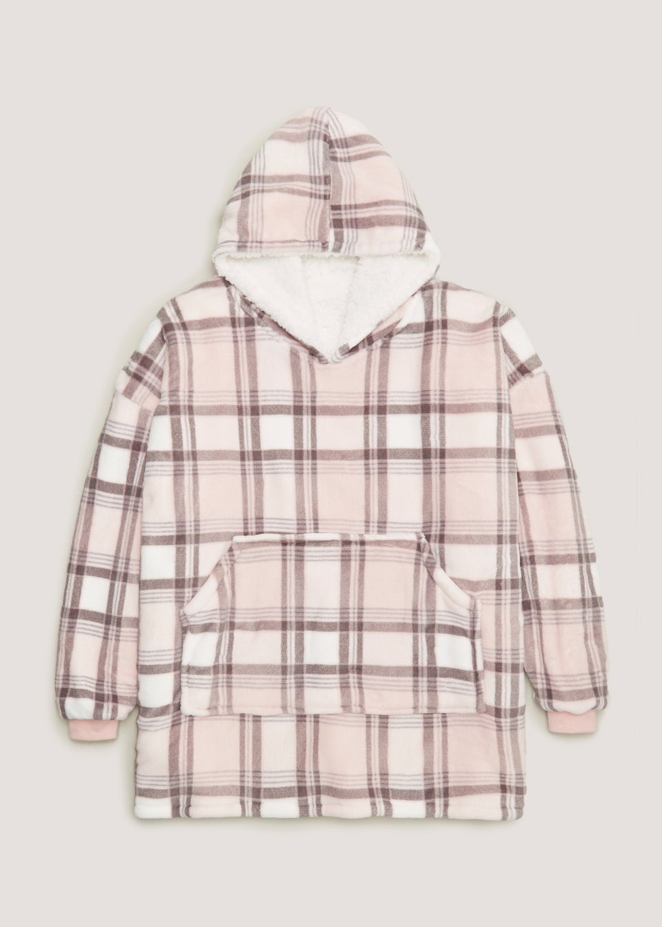 Pink Check Long Snuggle Hoodie One Size Matalan