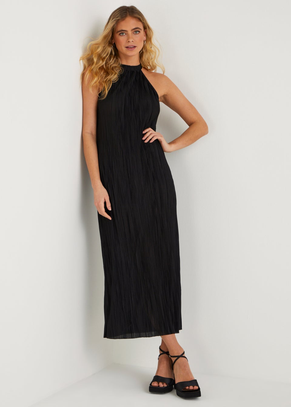 Black plisse midi dress discount