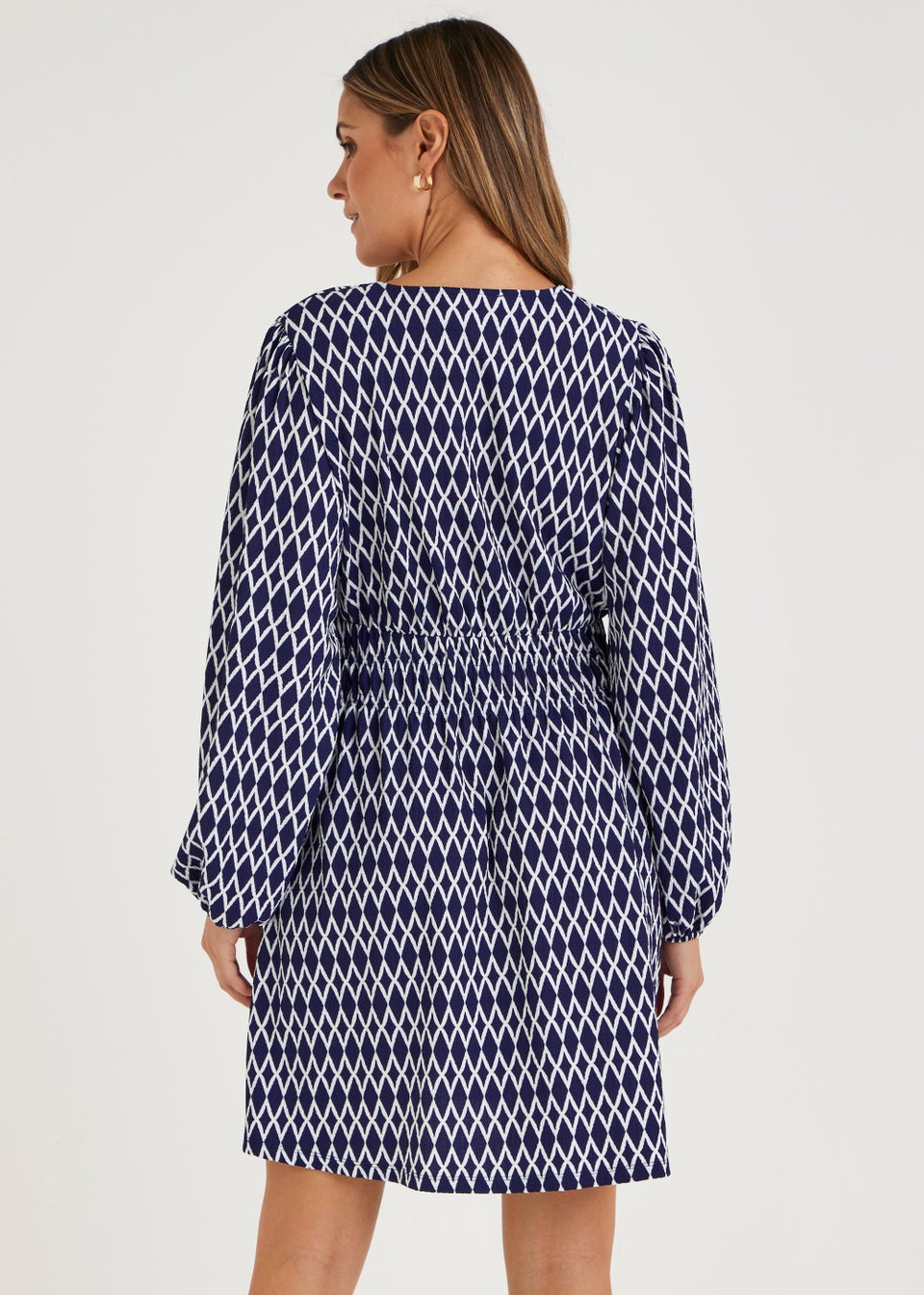 Blue Geo Print Jersey Mini Dress