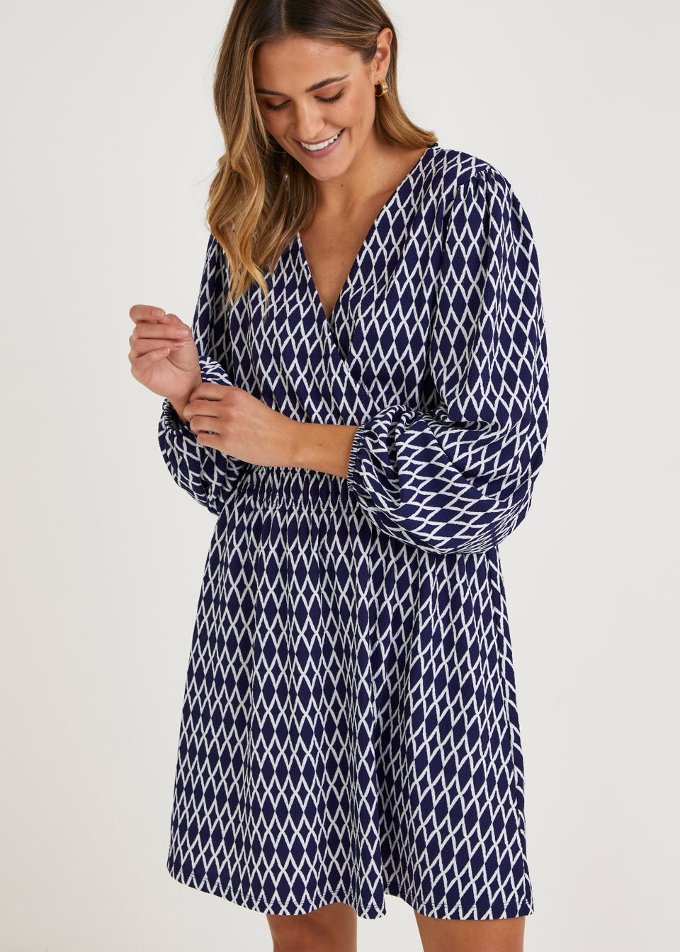Blue Geo Print Jersey Mini Dress