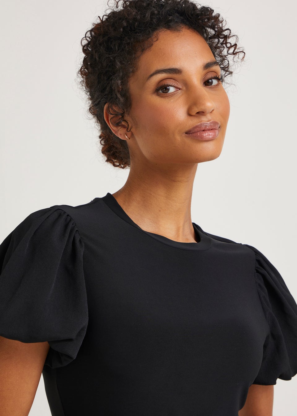 Et Vous Black Puff Sleeve Woven Top