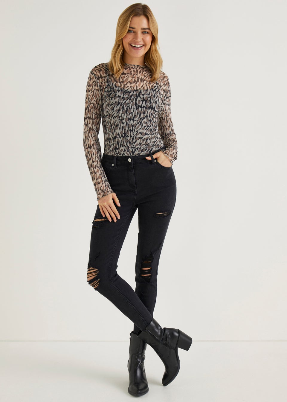 Beige Long Sleeve Mesh Top