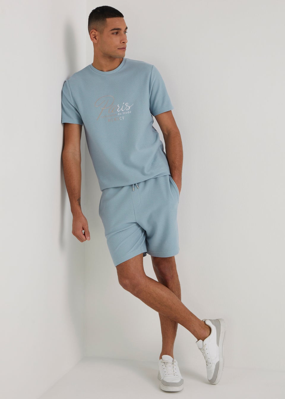 T&W Blue Paris Textured Shorts