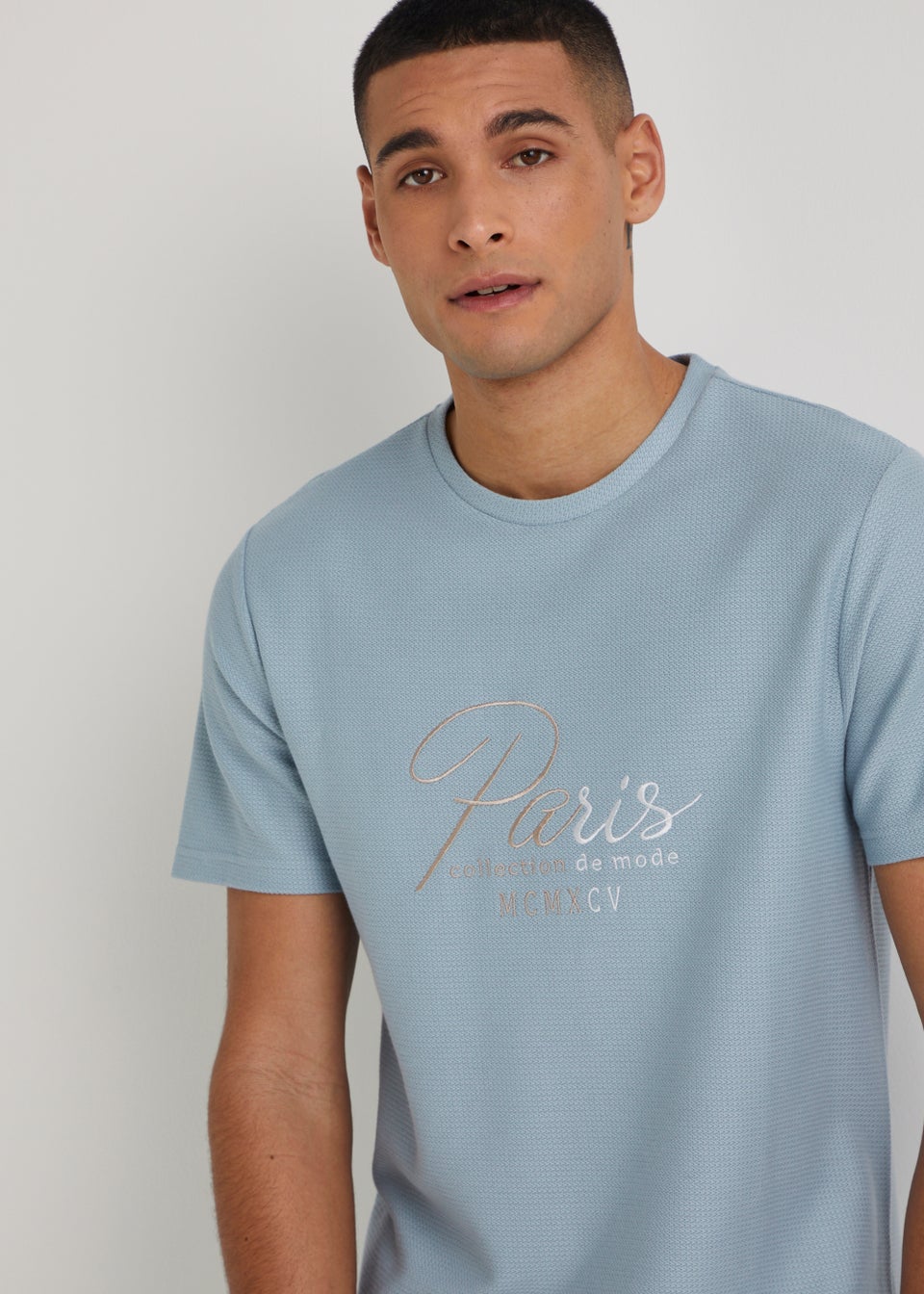 T&W Blue Paris Textured T-Shirt