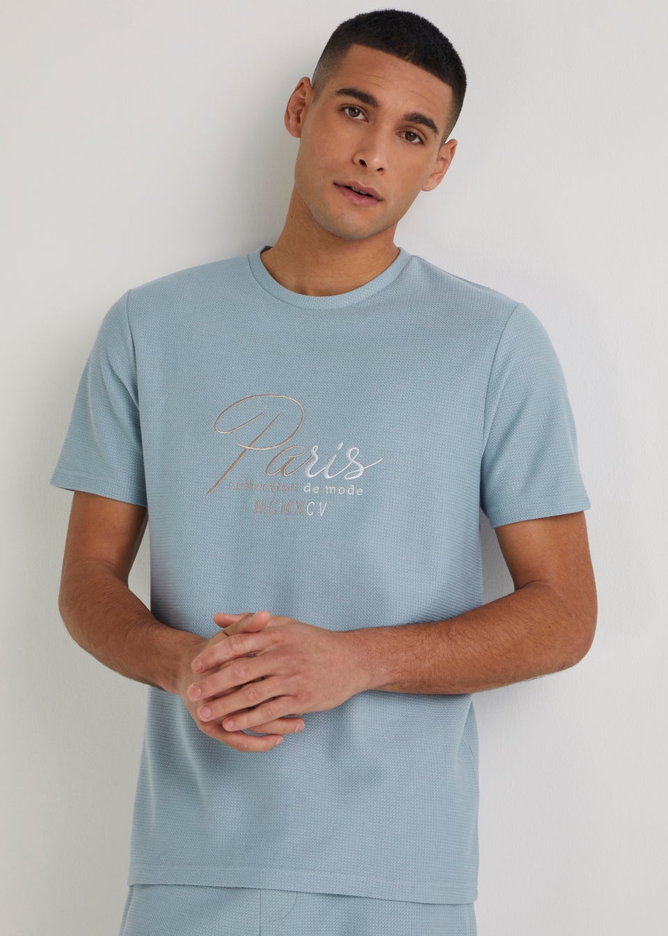T&W Blue Paris Textured T-Shirt