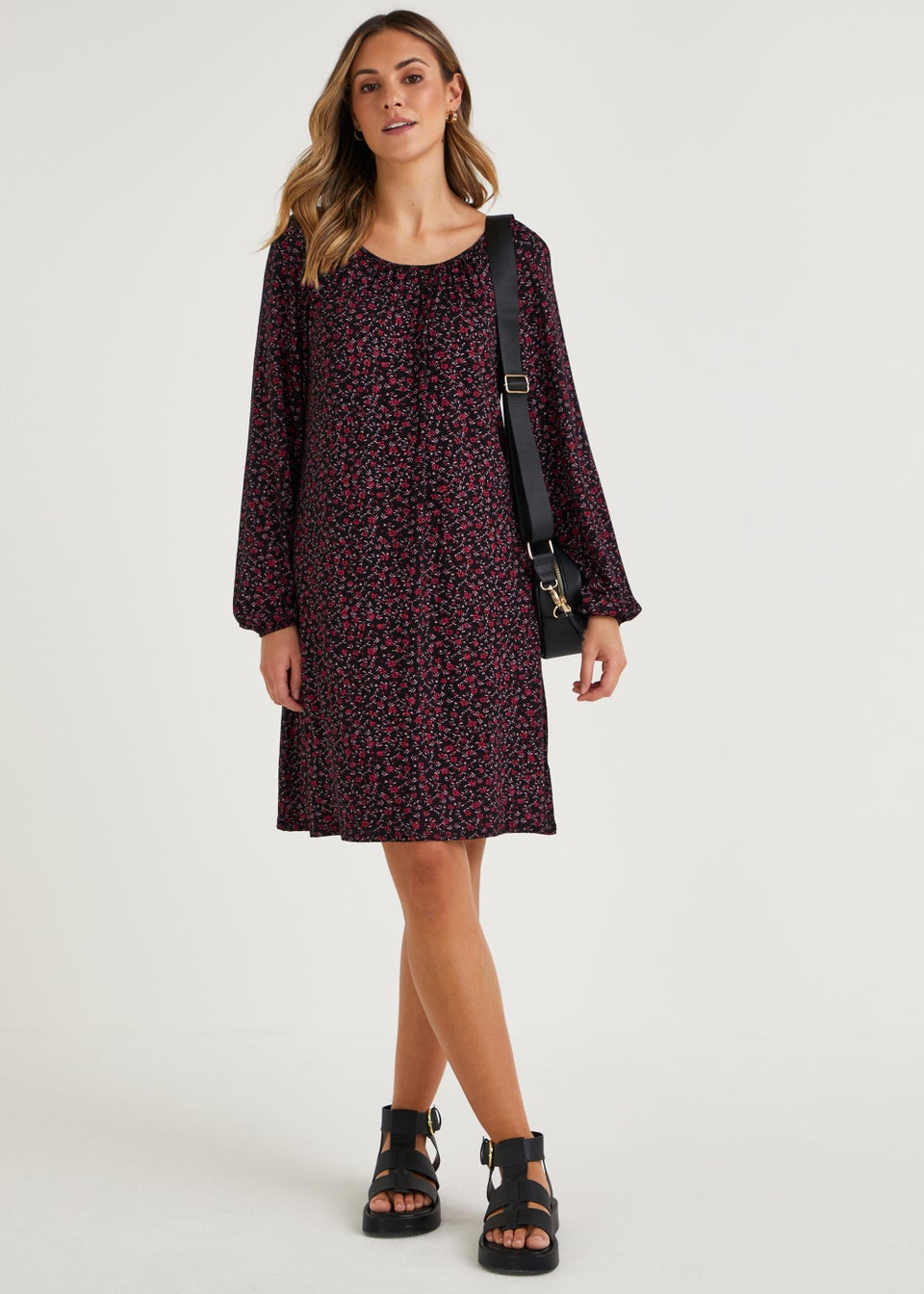 Pink Ditsy Scoop Neck Mini Dress