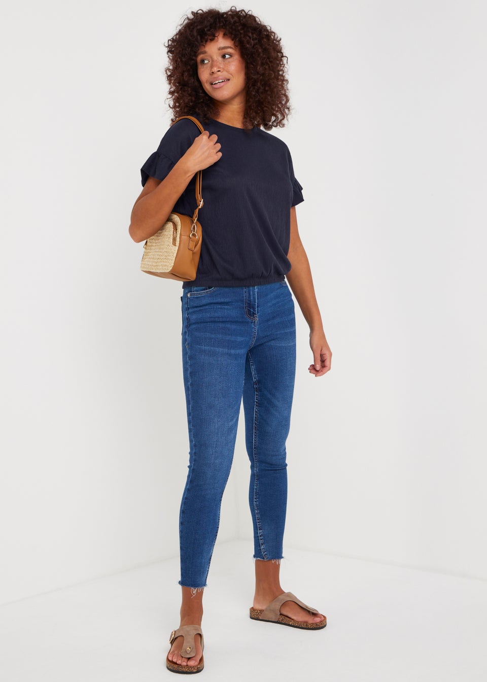 Navy Frill Sleeve Top