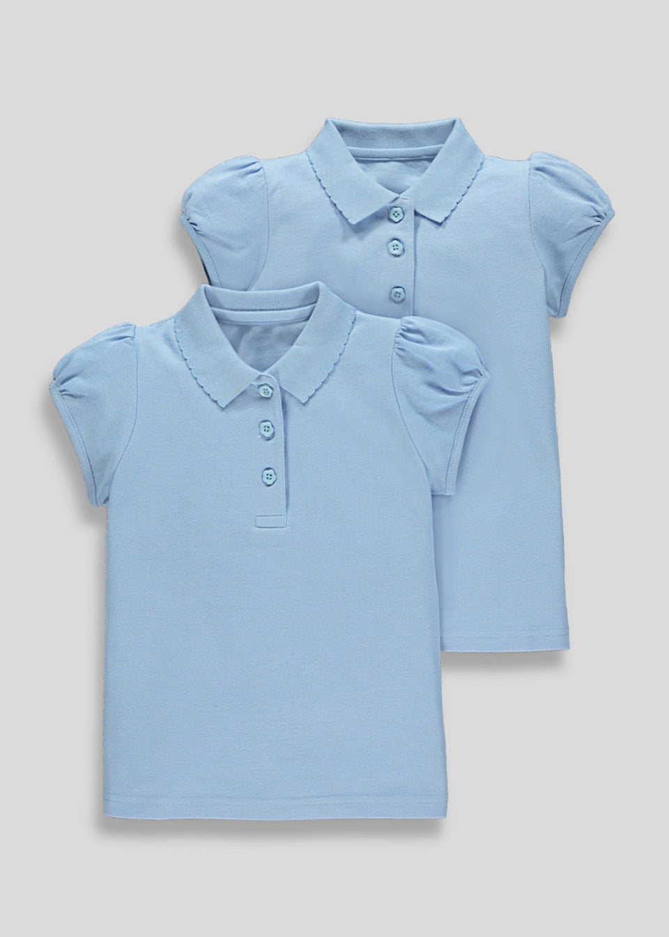 Girls Blue 2 Pack Scallop Collar School Polo Shirts (3-13yrs)