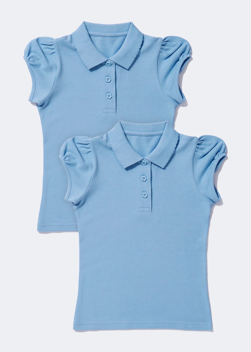 Girls 2 Pack Blue Scallop Collar School Polo Shirts (3-13yrs)