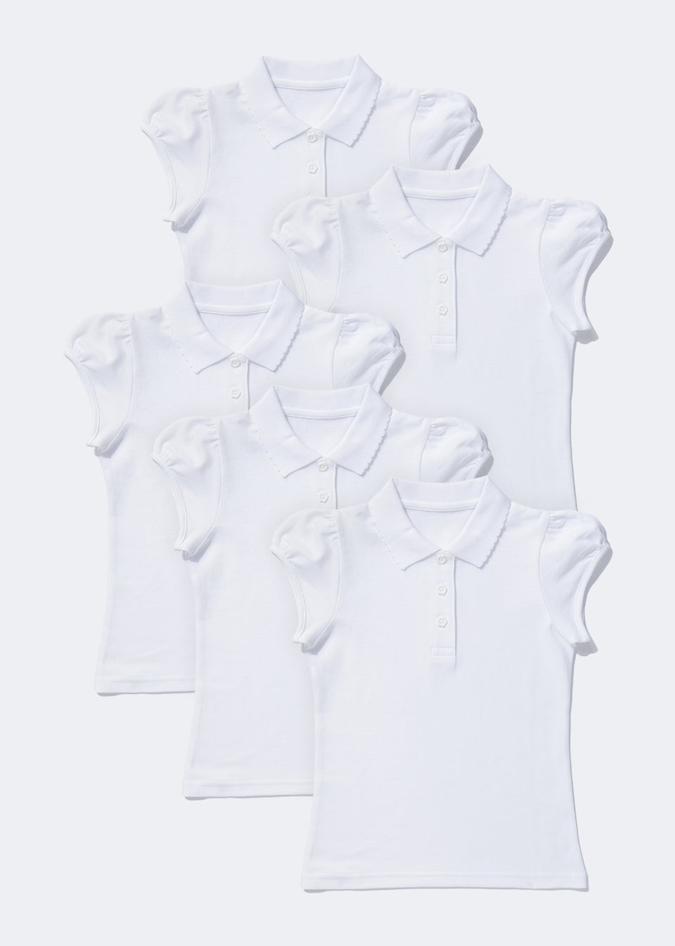 Girls 5 Pack White Scallop Collar School Polo Shirts (3-13yrs)