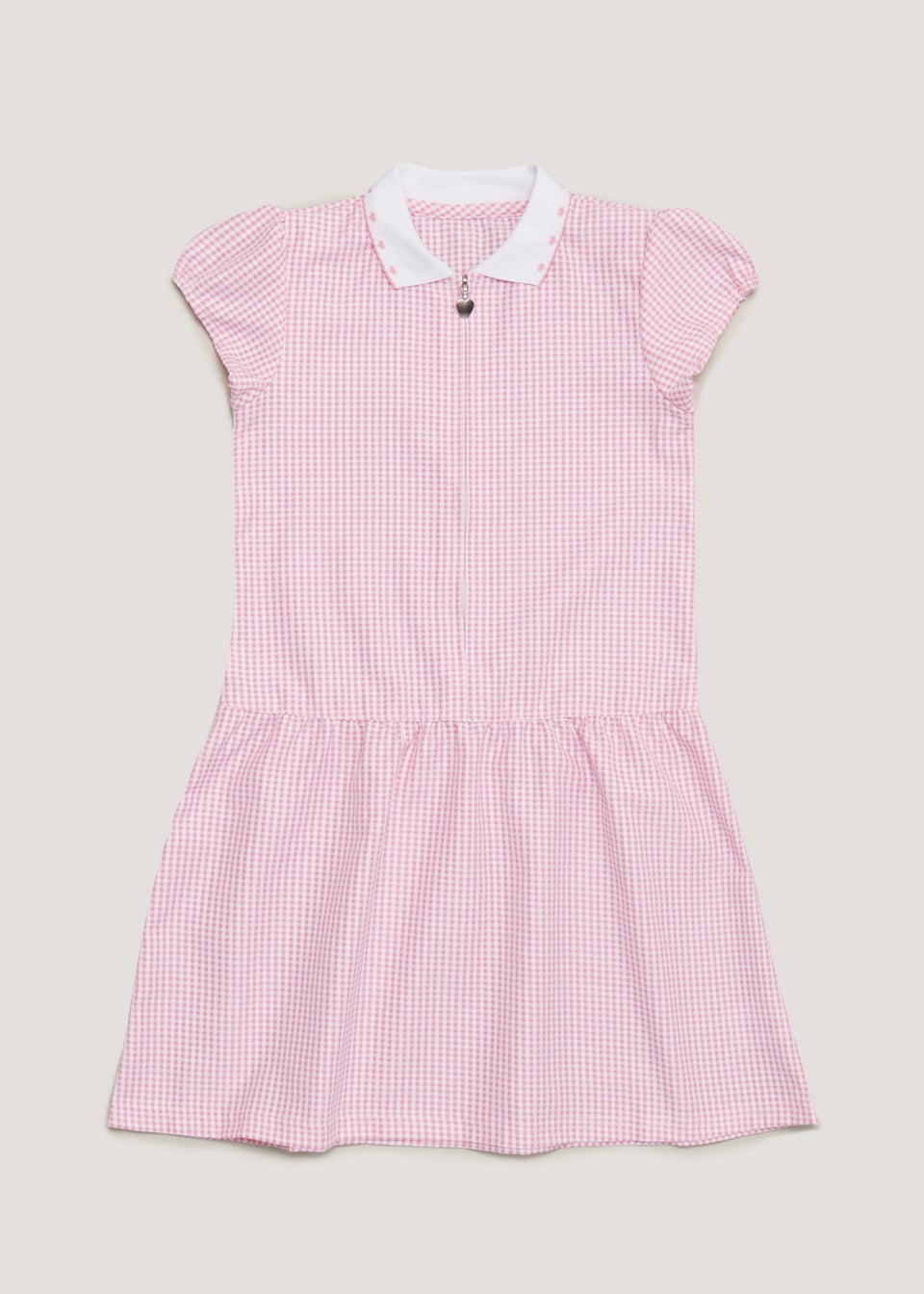Girls Pink Generous Fit Knitted Collar Gingham School Dress (3-14yrs)