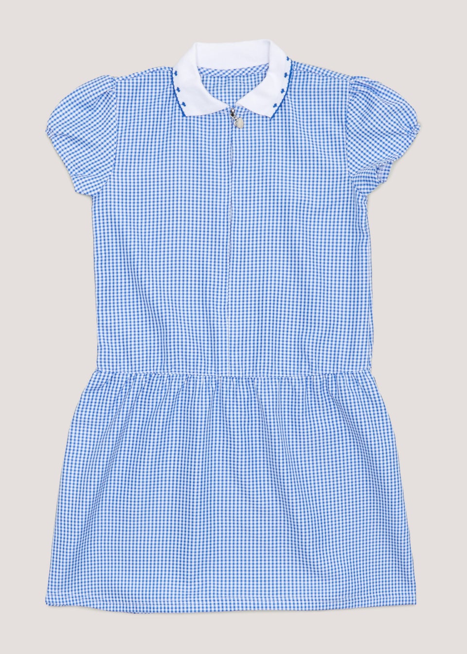 Girls Blue Generous Fit Knitted Collar Gingham School Dress (3-14yrs)