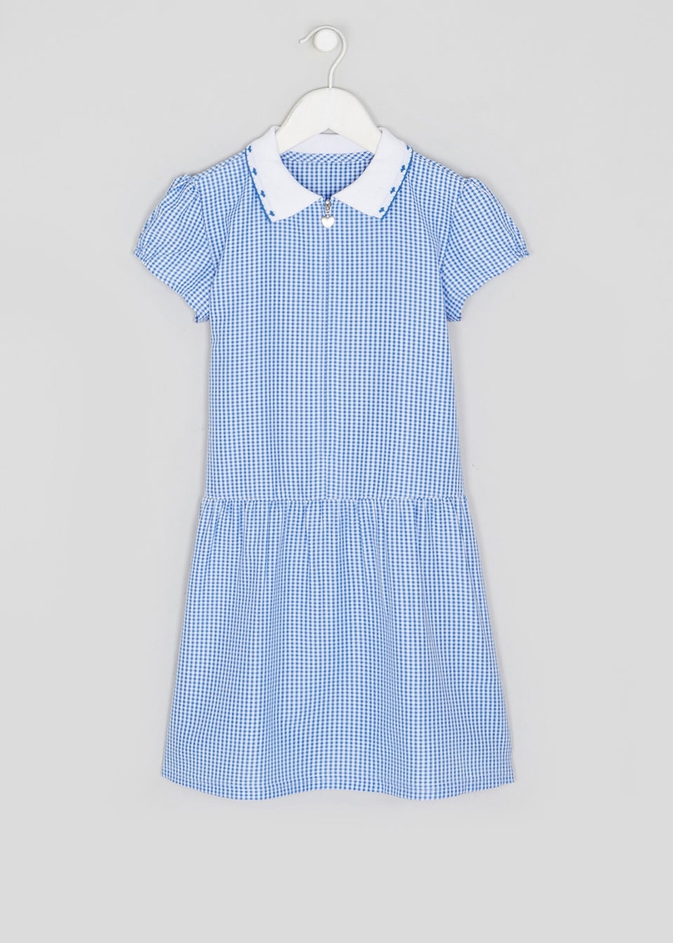 Girls Blue Generous Fit Knitted Collar Gingham School Dress 3 14yrs Matalan