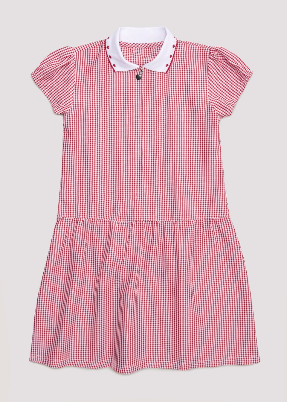 Girls Red Generous Fit Knitted Collar Gingham School Dress (3-14yrs)