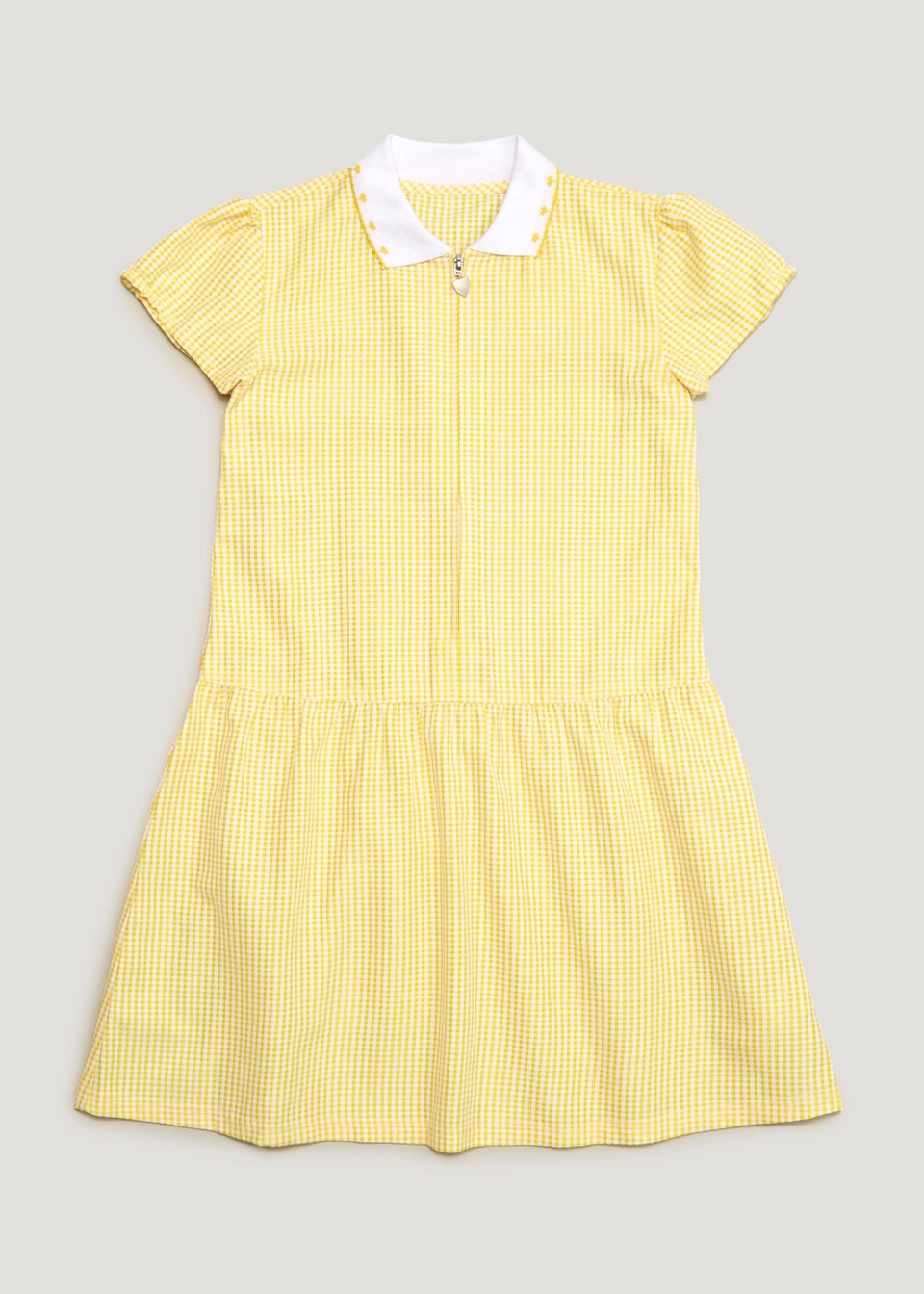 Girls Yellow Generous Fit Knitted Collar Gingham School Dress (3-14yrs)