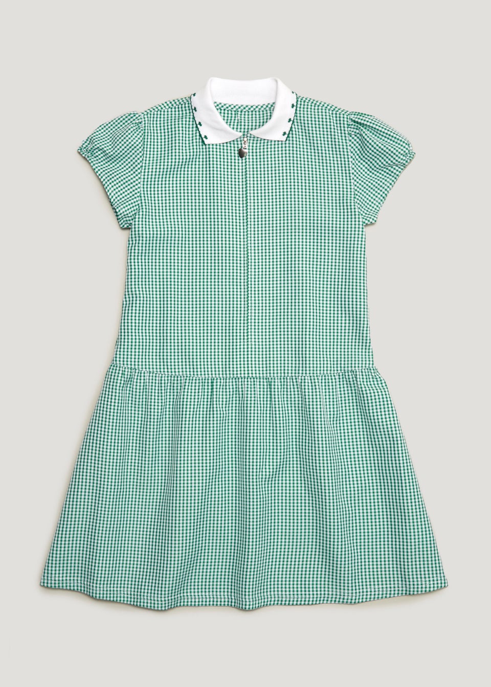 Girls Green Generous Fit Knitted Collar Gingham School Dress (3-14yrs)