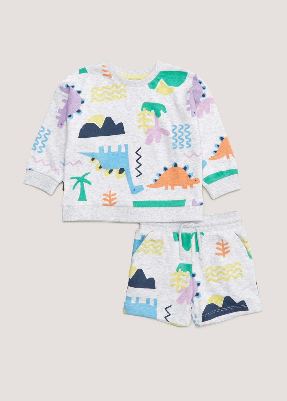 Boys Grey Dinosaur Sweatshirt & Shorts Set (9mths-6yrs)