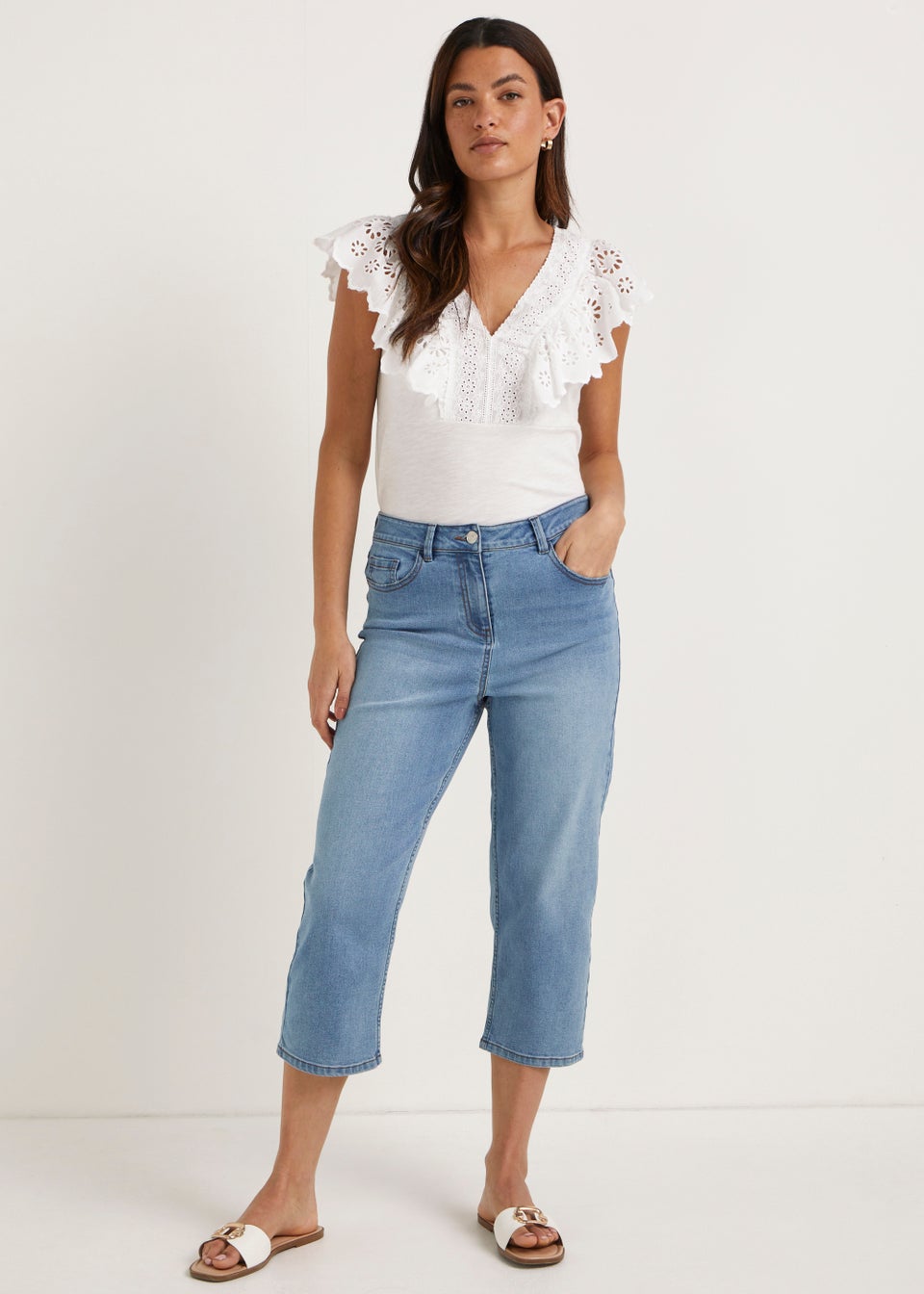 Grace Light Straight Fit Cropped Jeans - Matalan