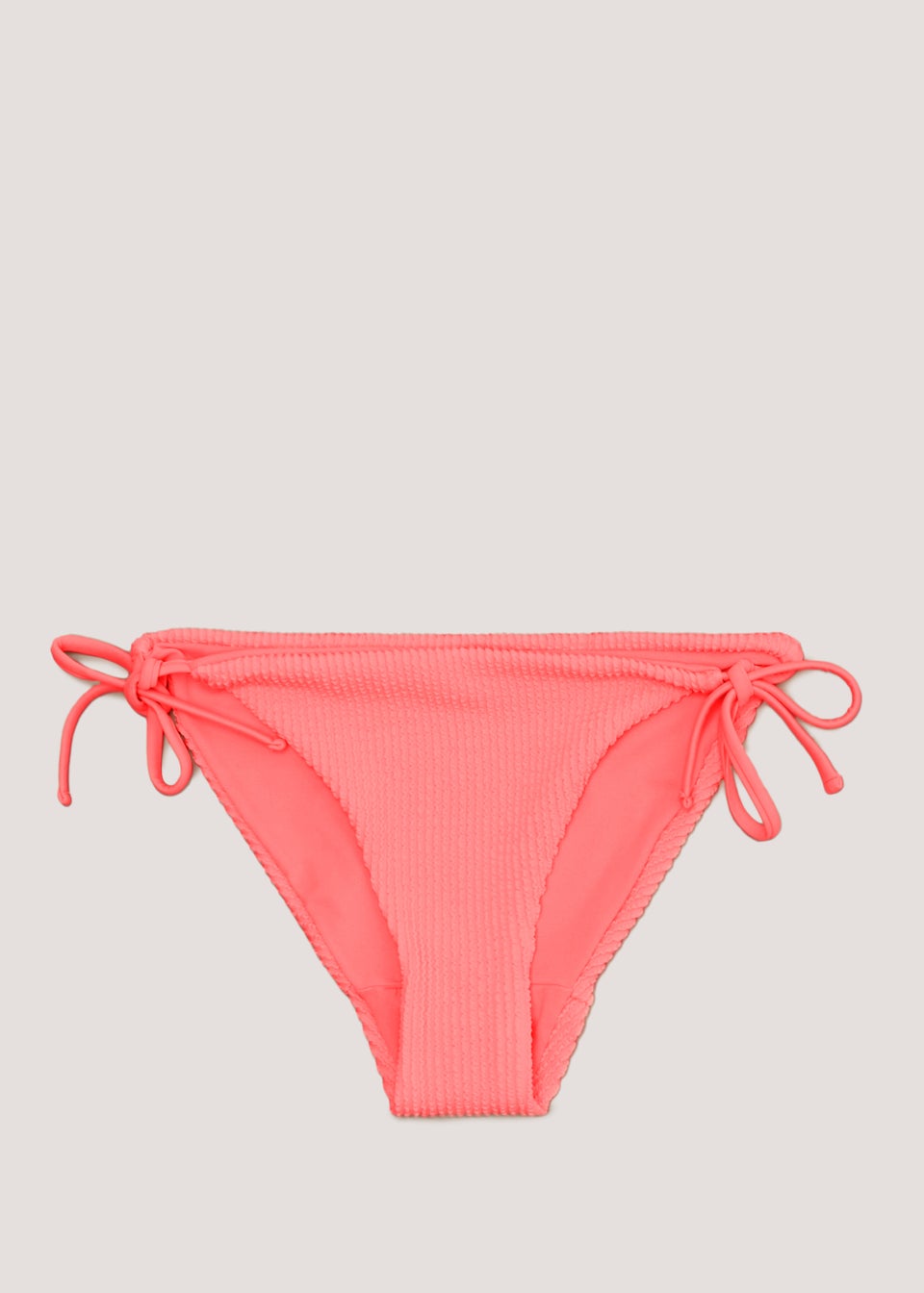 Coral Crinkle Tie Side Bikini Bottoms - Matalan
