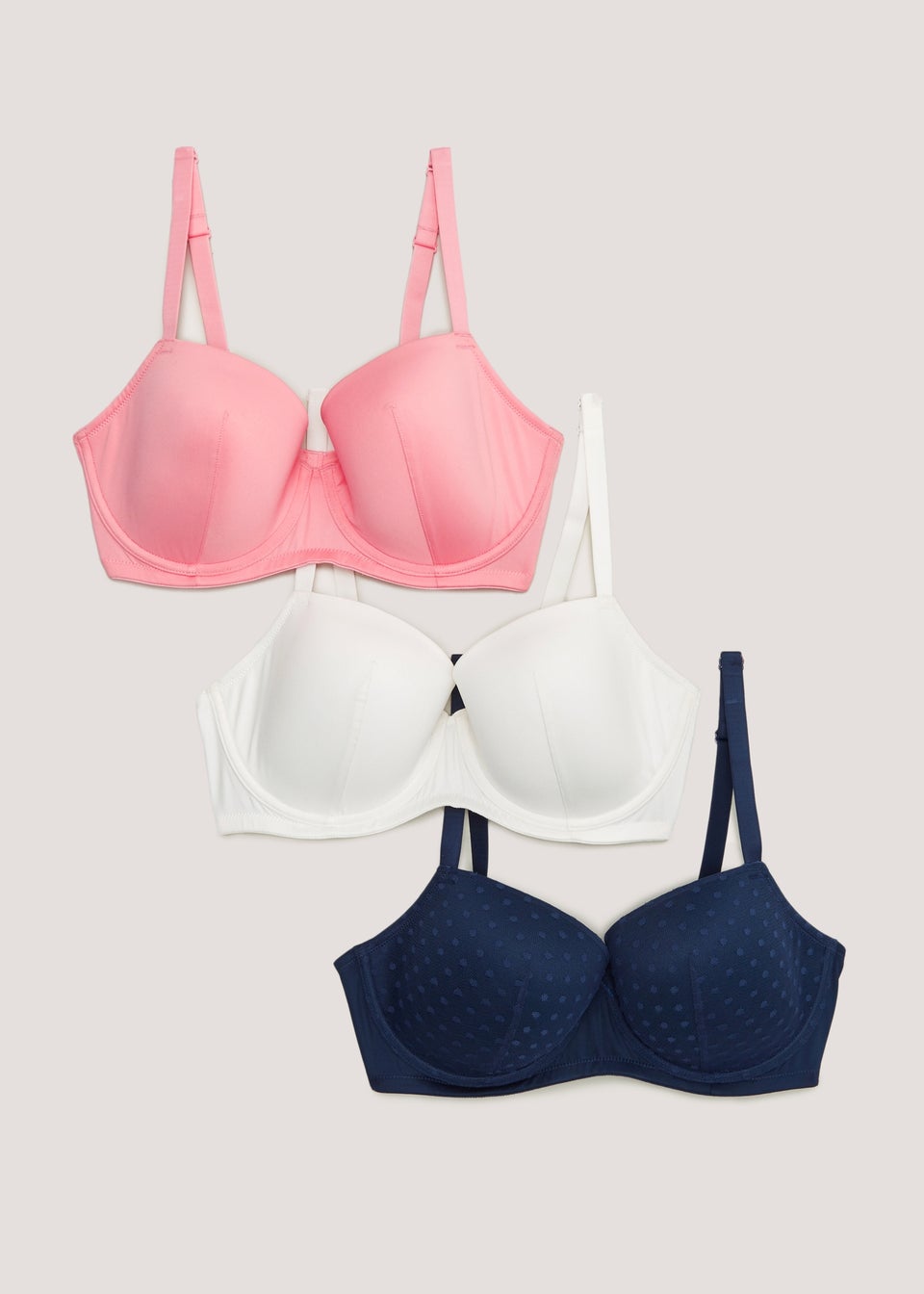 3 Pack DD+ Plain & Spot Mesh Padded Bras