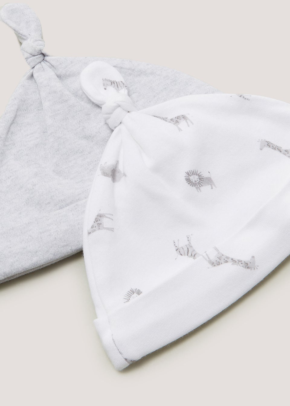 2 Pack White & Grey Safari Animal Baby Hats (Newborn-6mths)