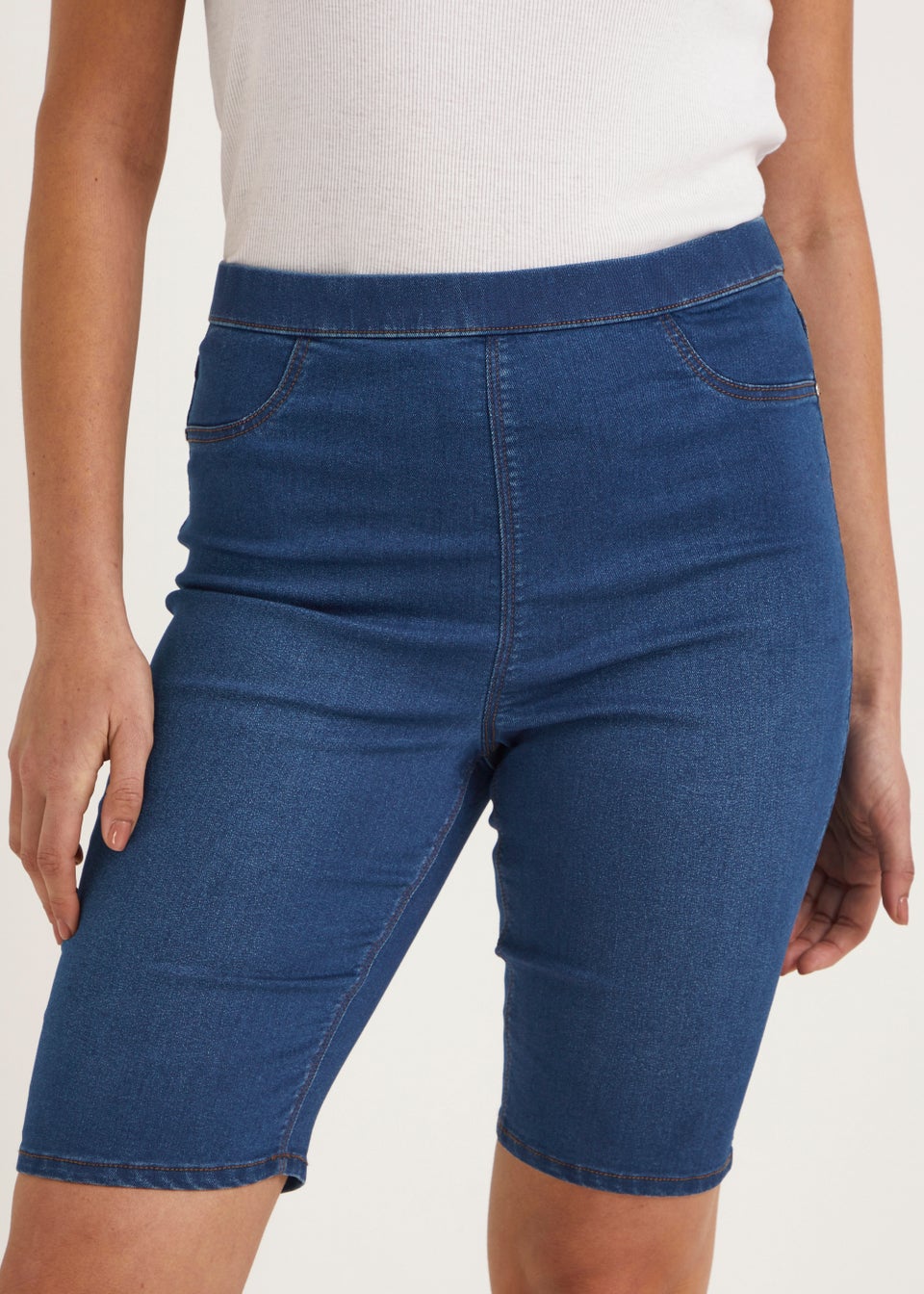 Rosie Mid Wash Denim Knee Shorts