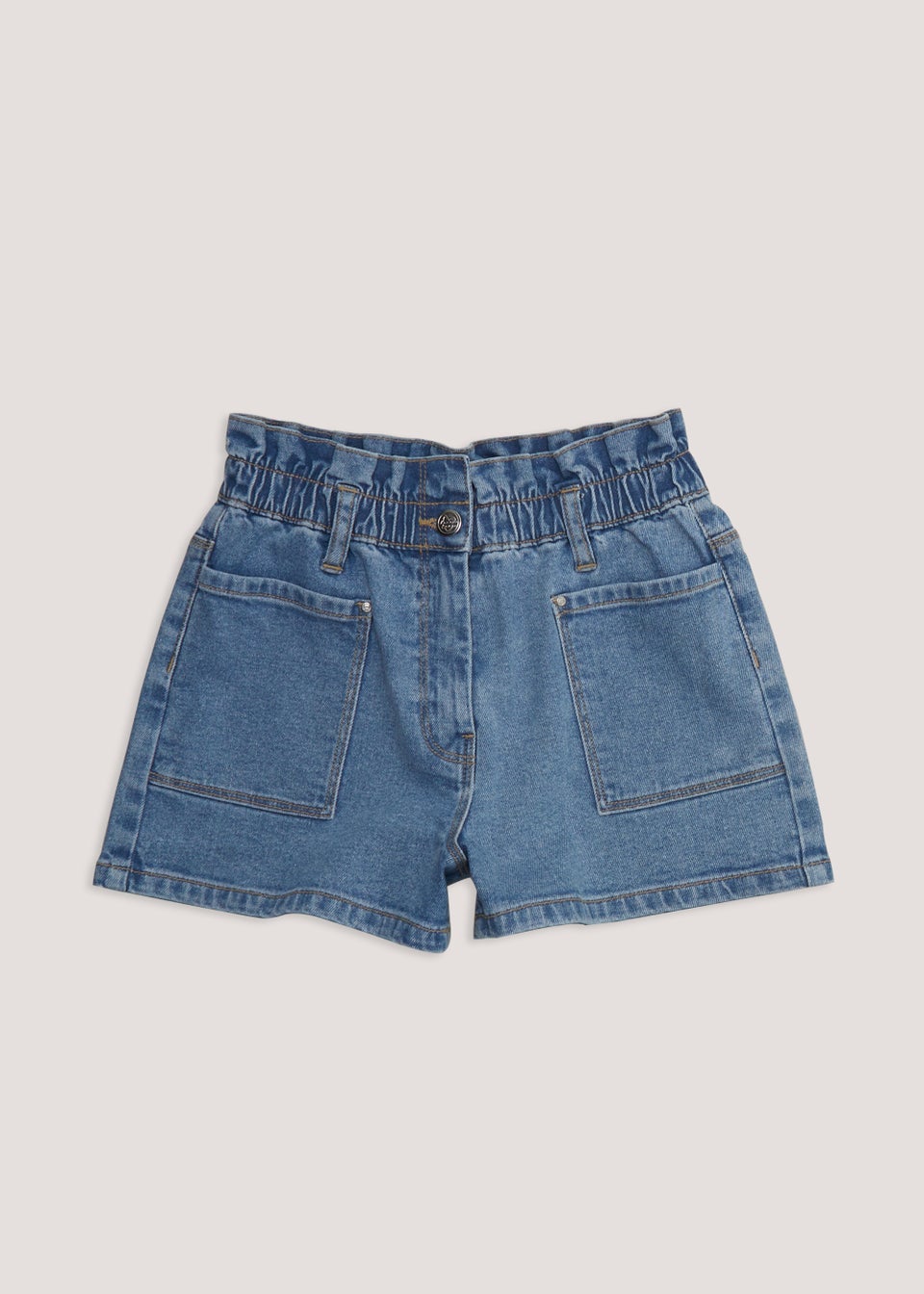 Girls Mid Wash Paperbag Denim Shorts (4-13yrs) - Matalan