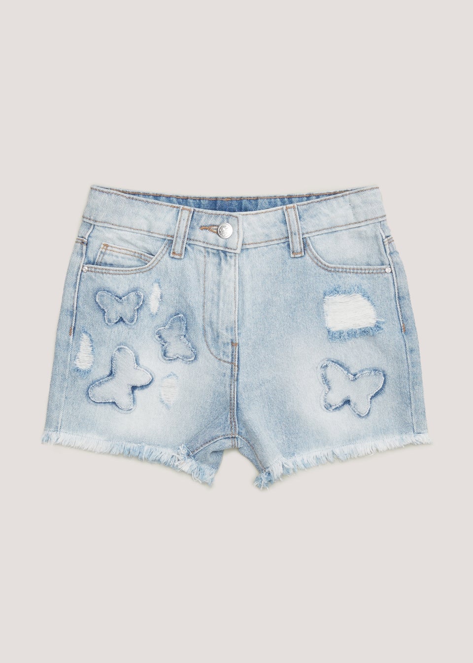 Girls Mid Wash Butterfly Denim Shorts (4-13yrs)