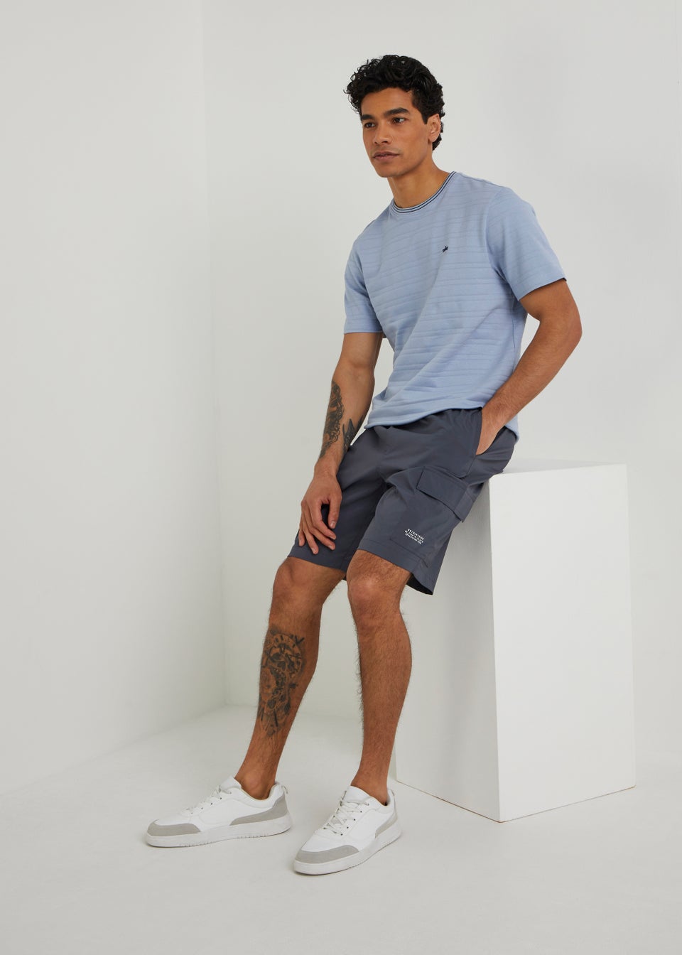 Blue Drawstring Cargo Shorts